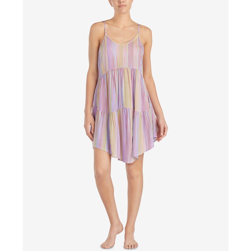 Layla Womens Striped Sleeveless Short Chemise,Multi Stripe,Large